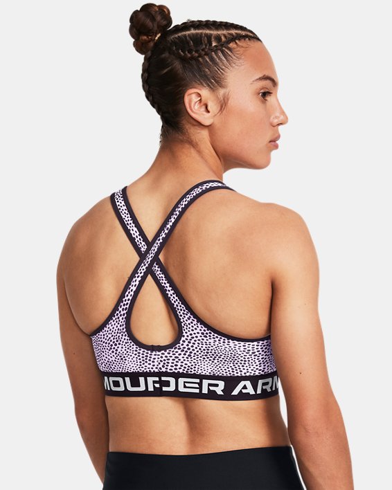 Women's Armour® Mid Crossback Printed Sports Bra in Purple image number 1